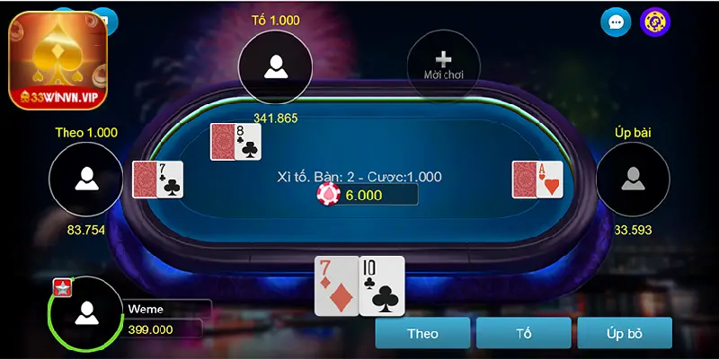 Thường có 4 người trong 1 bàn chơi Xì tố